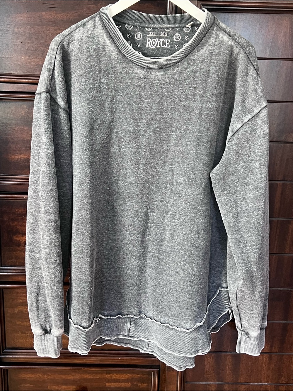 Fits like ladies size 14/16- grey vintage-wash fleece sweatshirt from Royce